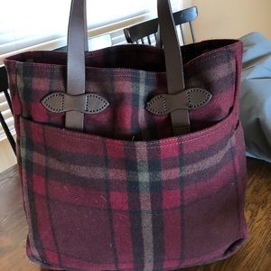 Filson Leather Trimmed Plaid Wool Tote